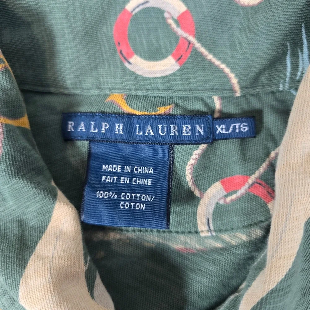 Ralph Lauren‎ Sailboat Print Shirt Anchor Nautical Olive Green XL/TG mac miller - Picture 3 of 13